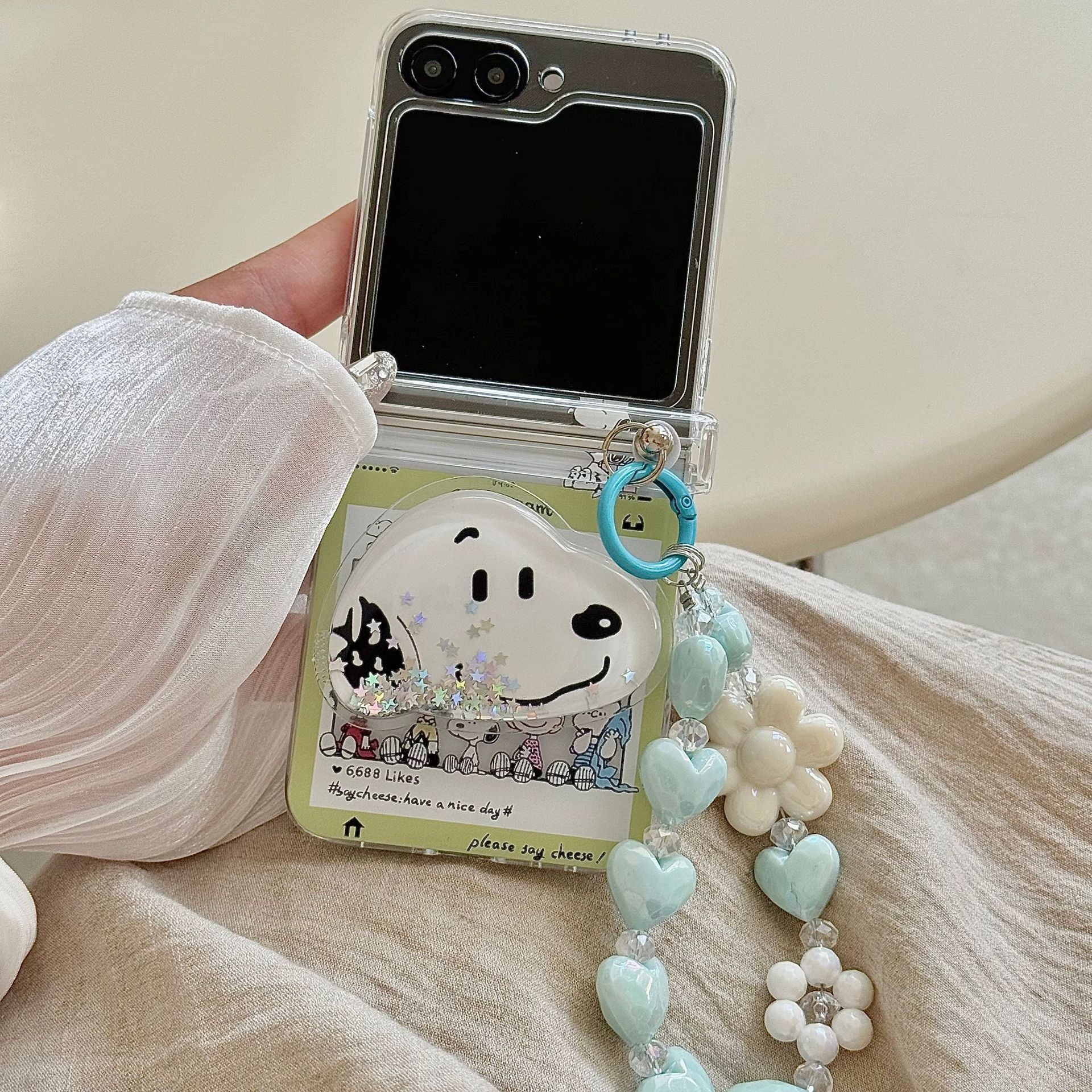 Cartoon Snoopy Samsung suitable for zflip7 phone case folding screen 7FE women's anti fall all inclusive protective cover 5/6