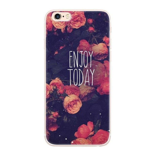 Silicon Case For iPhone 7 7Plus 6 6S 5 5S SE Case Soft TPU Cover Flower Leaves Bird