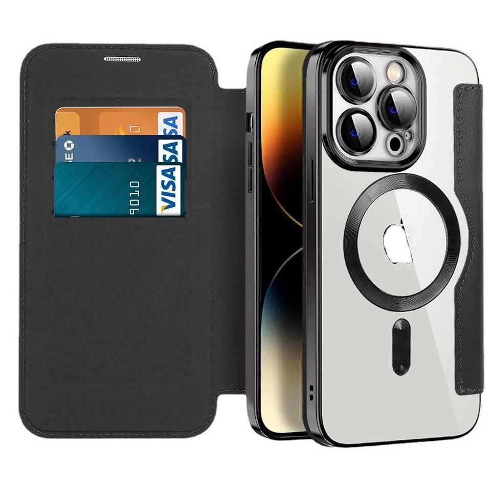 Suitable for iPhone 16 gold shield electroplated magnetic flip cover leather case Apple 15 all inclusive lens 14 protective case