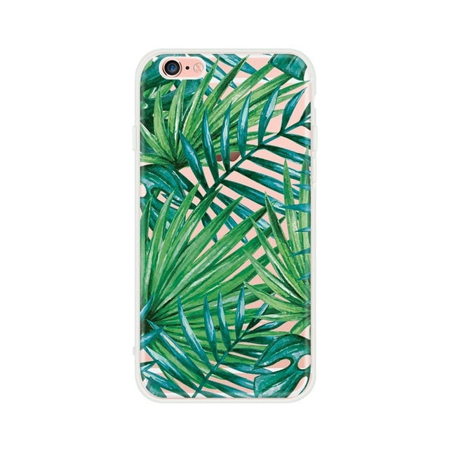 Silicon Case For iPhone 7 7Plus 6 6S 5 5S SE Case Soft TPU Cover Flower Leaves Bird