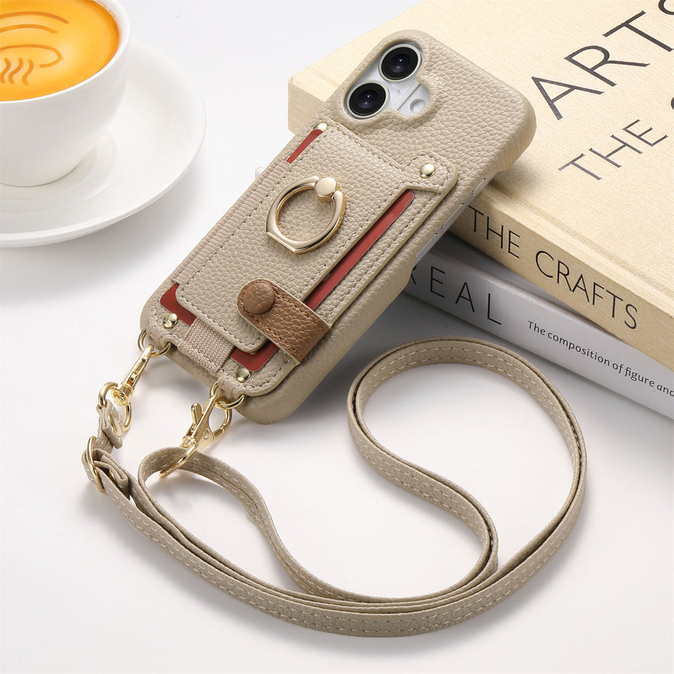 Suitable for iPhone 17 Pro phone case diagonal long hanging rope Air leather card insertion Apple 16 Promax protective cover