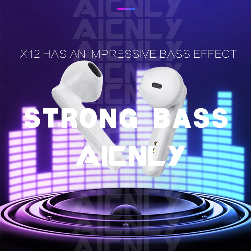 X12 TWS Bluetooth headphones Earbuds HIFI Sport  Wireless earphones Noise reduction In-Ear Headset For Black i9000 i12 Pro