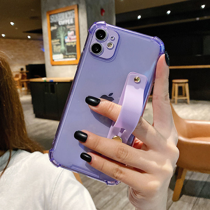 Wrist Strap Transparent Phone Case For iPhone 11 11Pro Max XR XS Max X 7 8 Plus 11Pro 12 Pro Fluorescent Color Soft Back Cover