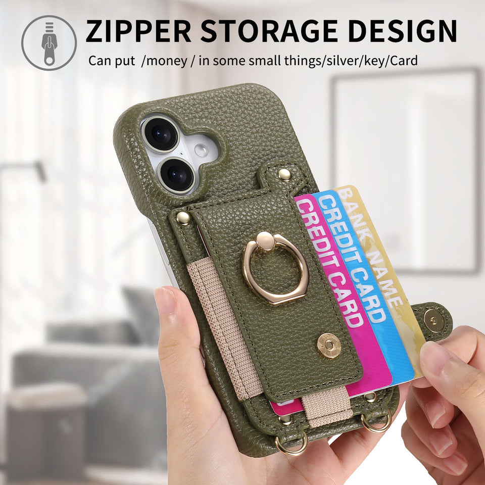 Suitable for iPhone 17 Pro phone case diagonal long hanging rope Air leather card insertion Apple 16 Promax protective cover