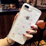 Real Flowers Dried Flowers Transparent Soft TPU Cover For Coque iPhone X 6 6S 7 8 plus Phone Case For iphone XS Max XR Cover