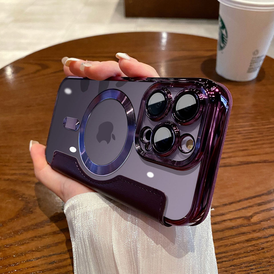 Suitable for iPhone 16 gold shield electroplated magnetic flip cover leather case Apple 15 all inclusive lens 14 protective case