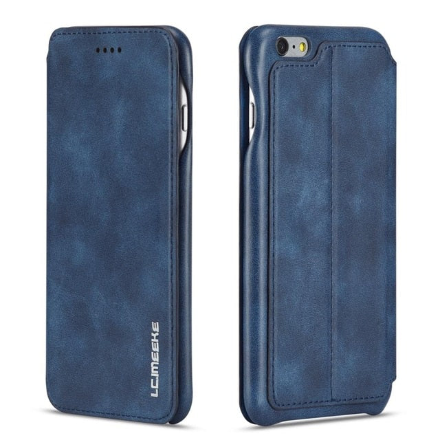 Magnetic Attraction Flip Cover Phone Case For IPhone 6 6s Plus Business Holster Retro Leather Case