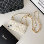 iPhone 17 Pro Max Chanel Style Card Holder Leather Wallet Case with Pattern for iPhone 16, 15, 14 - Hard Protective Shell, Vintage Texture Design