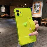 Wrist Strap Transparent Phone Case For iPhone 11 11Pro Max XR XS Max X 7 8 Plus 11Pro 12 Pro Fluorescent Color Soft Back Cover