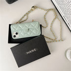 iPhone 17 Pro Max Chanel Style Card Holder Leather Wallet Case with Pattern for iPhone 16, 15, 14 - Hard Protective Shell, Vintage Texture Design