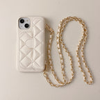 iPhone 17 Pro Max Chanel Style Card Holder Leather Wallet Case with Pattern for iPhone 16, 15, 14 - Hard Protective Shell, Vintage Texture Design