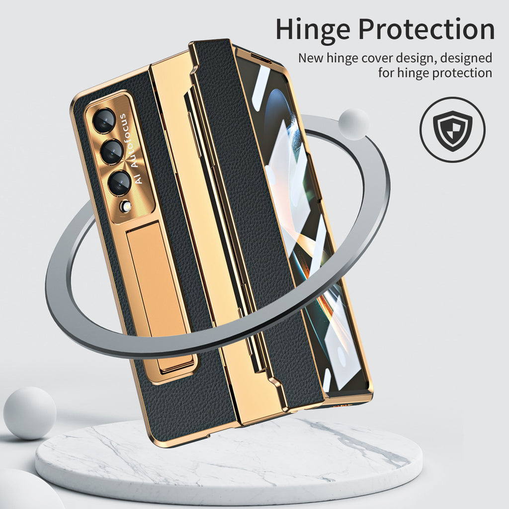 Samsung zfold 5 phone case FOLD4 folding screen flat hinge plain leather all inclusive anti fall protective case W22 is suitable