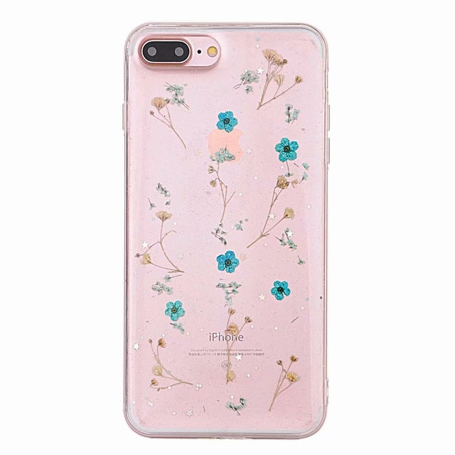 Real Flowers Dried Flowers Transparent Soft TPU Cover For Coque iPhone X 6 6S 7 8 plus Phone Case For iphone XS Max XR Cover