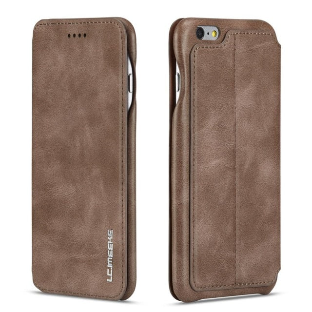 Magnetic Attraction Flip Cover Phone Case For IPhone 6 6s Plus Business Holster Retro Leather Case