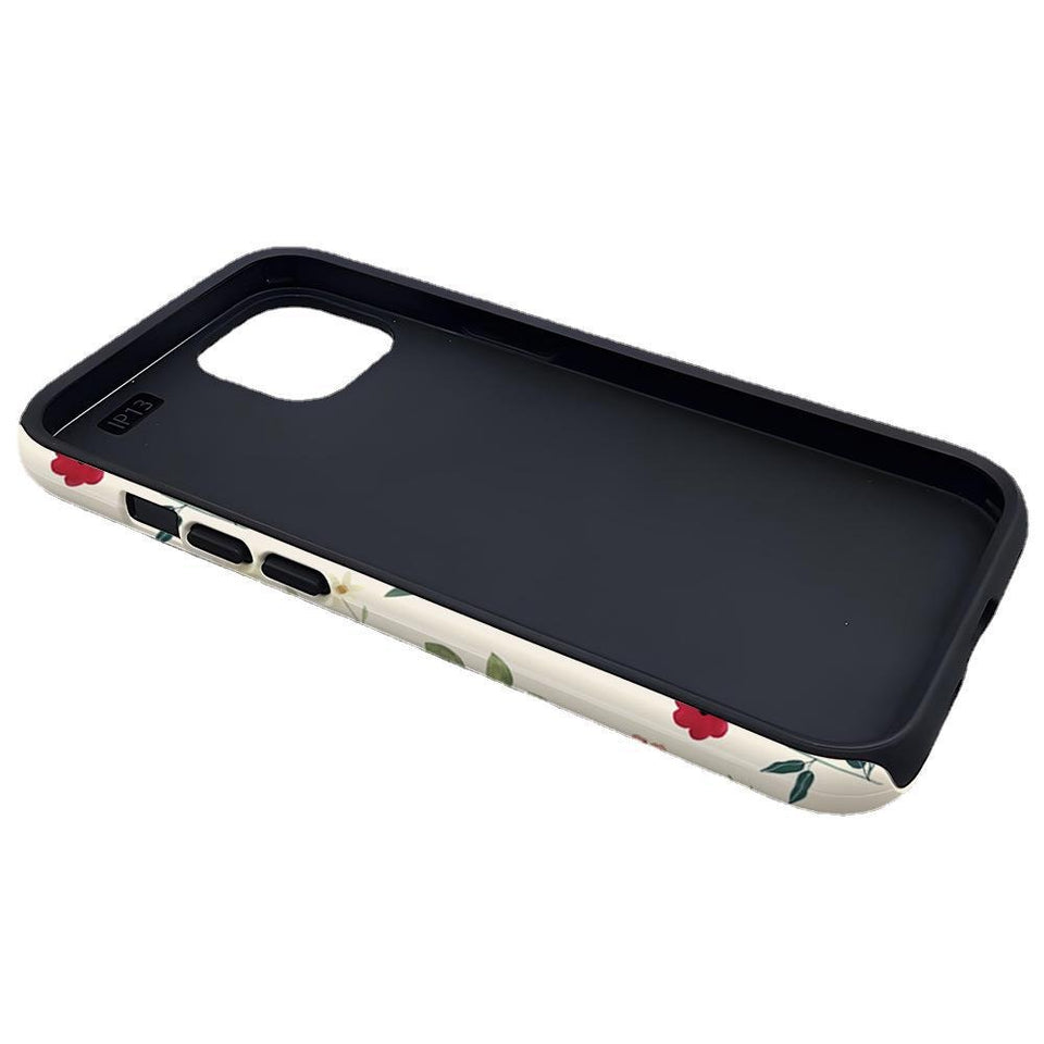 Ins Flower Phone Case Apple 15 Double Layer Film Case 13pm Hard Case 14 Women's 2-in-1 Phone Case
