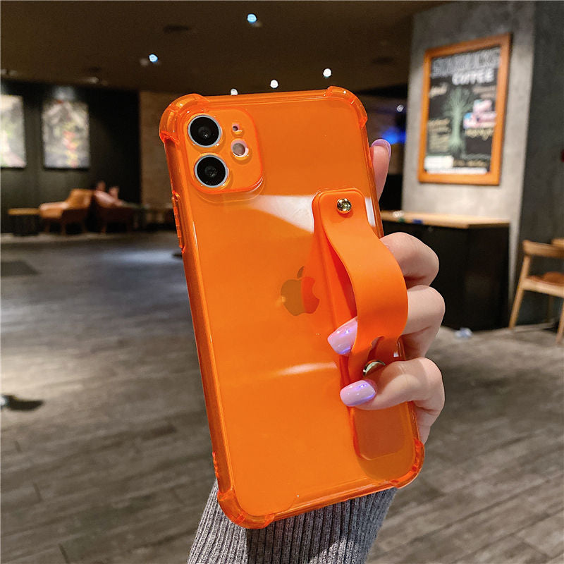 Wrist Strap Transparent Phone Case For iPhone 11 11Pro Max XR XS Max X 7 8 Plus 11Pro 12 Pro Fluorescent Color Soft Back Cover
