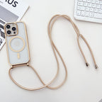 Applicable iPhone 16 Electroplated Lanyard Phone Case 15 Pro Transparent Magnetic Apple 17 Crossbody Shockproof Protective Cover