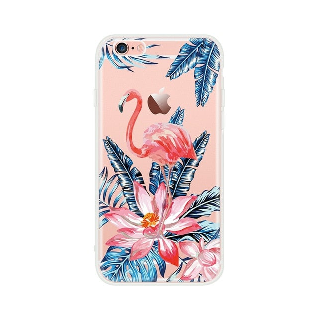 Silicon Case For iPhone 7 7Plus 6 6S 5 5S SE Case Soft TPU Cover Flower Leaves Bird