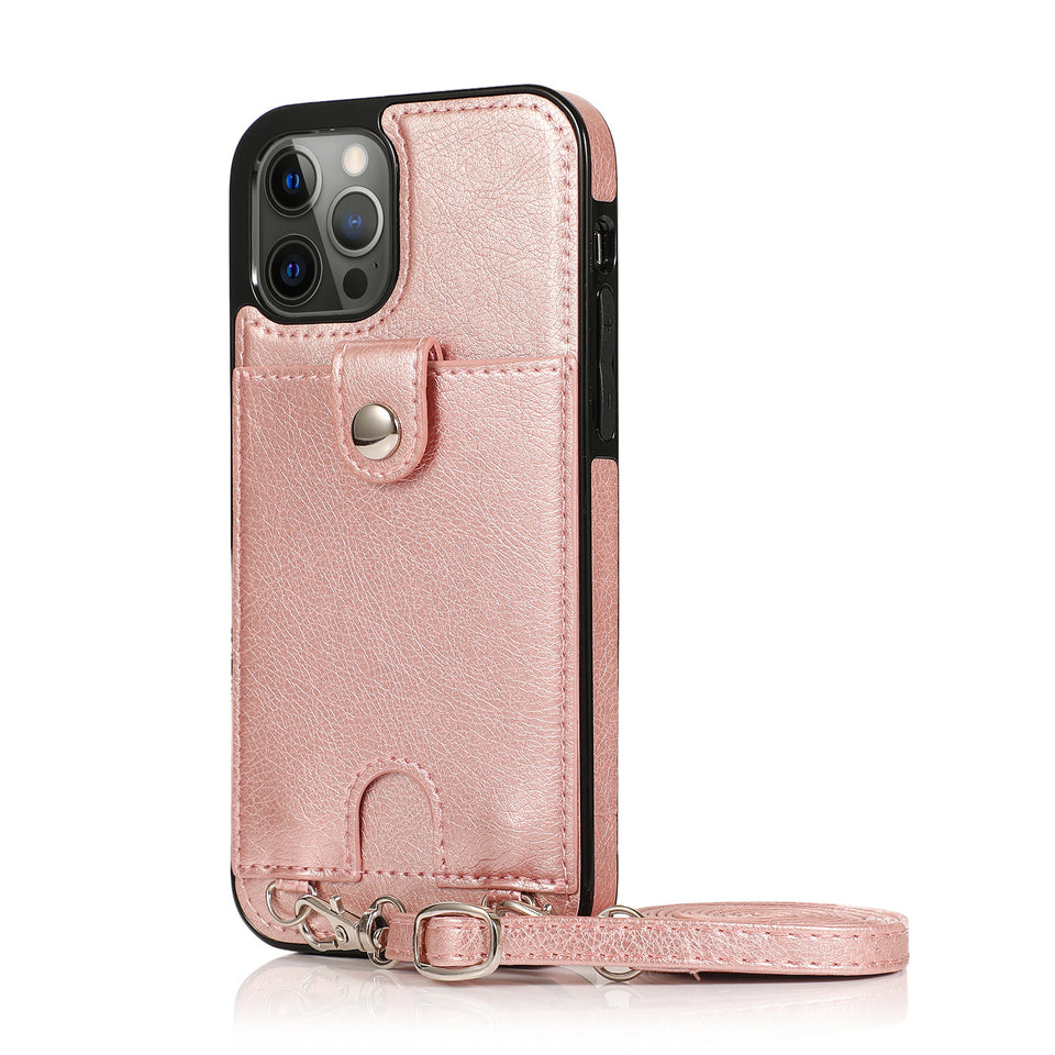 Suitable For iPhone 12promax Card Phone Leather Case Apple 13 Silicone Soft 7/8P Oblique  Phone Cover
