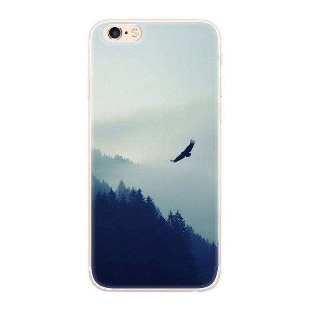 Silicon Case For iPhone 7 7Plus 6 6S 5 5S SE Case Soft TPU Cover Flower Leaves Bird