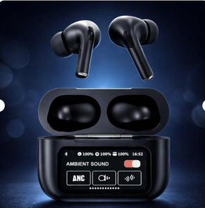 AirPods X Digital Touch Screen Wireless Earbuds – Black Edition | Smart Display Charging Case | Bluetooth Earphones | Touch Control