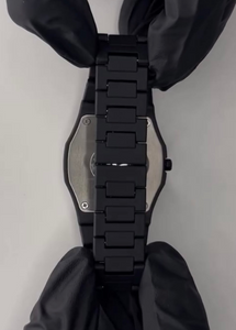 Black Minimalist Analog Wrist Aura Watch With Stainless Steel Strap And Butterfly Lock