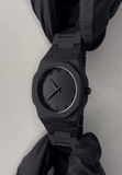 Black Minimalist Analog Wrist Aura Watch With Stainless Steel Strap And Butterfly Lock