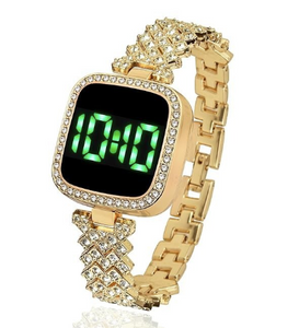 Watch for Girls Diamond Touch Screen LED Watch for Ladies Stylish Fashion Watch For Girls in Silver Stone Square Dial Shape For Gift Black