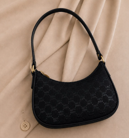 Luna Curve Purse – Elegant Printed Shoulder Handbag for Women – Black