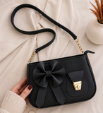Bella Bow Shoulder Bag – Fashion Mini Handbag with Decorative Bow Design – Black
