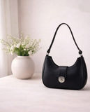 Luna Lock Shoulder Bag – Minimalist Design with Metallic Clasp – Black