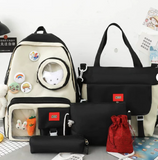 4 Set Backpack For Teenager Girl Waterproof High Capacity School Bags Female Student Cute BookBags | Black
