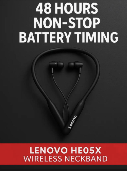Lenovo HE05X Wireless Bluetooth Neckband Earphones – Magnetic Sports Earbuds with HD Sound & Built-in Mic