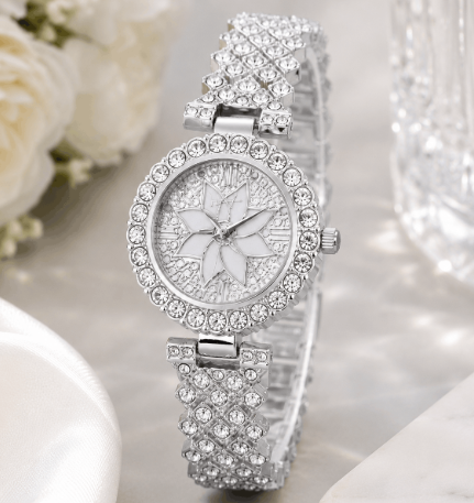Luxury Floral Crystal Quartz Wrist Watch for Women – Golden