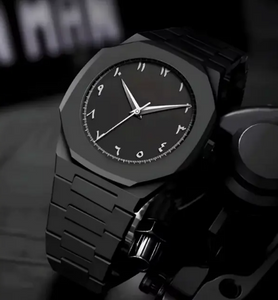 Black Minimalist Analog Wrist Aura Watch With Stainless Steel Strap And Butterfly Lock