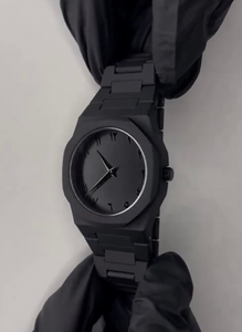 Black Minimalist Analog Wrist Aura Watch With Stainless Steel Strap And Butterfly Lock